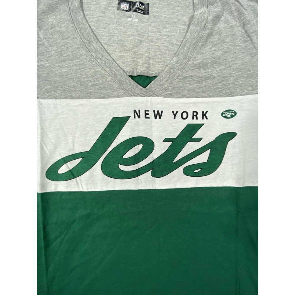 NWT NFL Team Apparel Women Shirt XL Spellout New York Jets Colorblock Striped